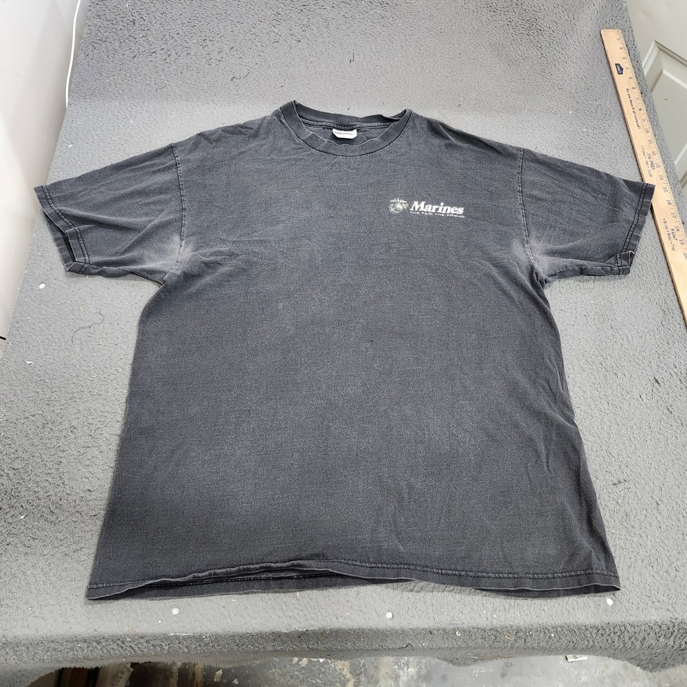 Vintage 90's USMC T-SHIRT MENS XL HEAVYWEIGHT BLACK MILITARY HANES EUC
